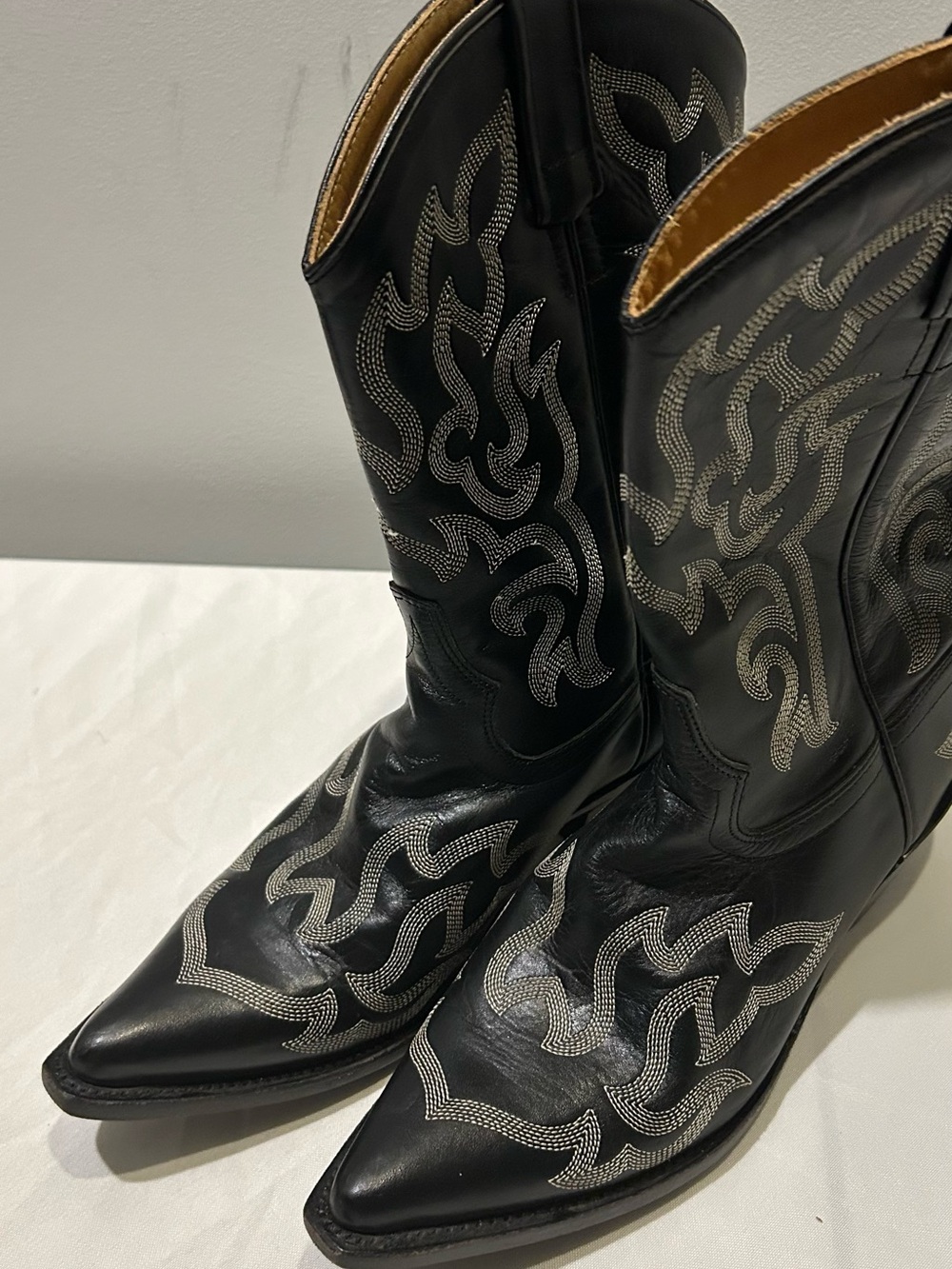 Old West Black Leather Western Boots with Silver Embroidery